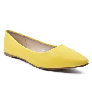 Yellow Vegan Leather Pointed Toe Ballet Flat